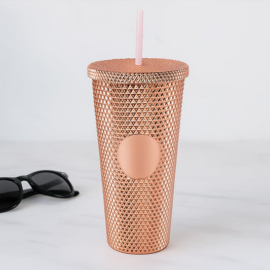 Studded Cup Tumbler Straw Lid - Plastic Double Walled Cold Cup for iced Coffee Your Brand