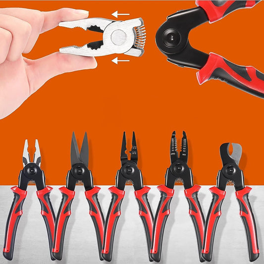 5 in 1 Wire Stripper Pliers Set, Soft Grip, Anti-Slip, Alloy Steel, Cutting, Gripping, Stripping Your Brand
