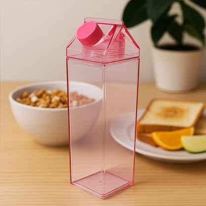 Plastic Milk Carton Colorful Clear Water Bottle, 17 Oz Portable Milk Box Leakproof Square Juice Bottle for Outdoor Sports Travel Camping Your Brand