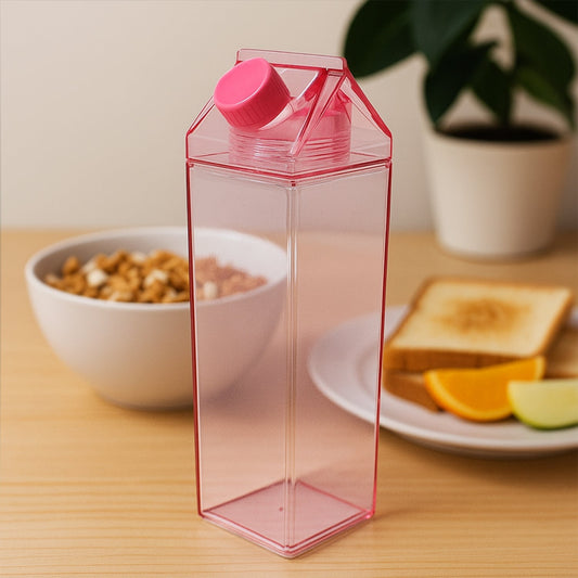 Plastic Milk Carton Colorful Clear Water Bottle, 17 Oz Portable Milk Box Leakproof Square Juice Bottle for Outdoor Sports Travel Camping Your Brand