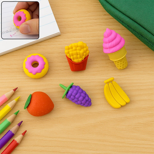 3D Food Fancy & Colorful Erasers – Cute Novelty Eraser Set for Kids & School Prize (1 Set / Mix Design & Color) Your Brand