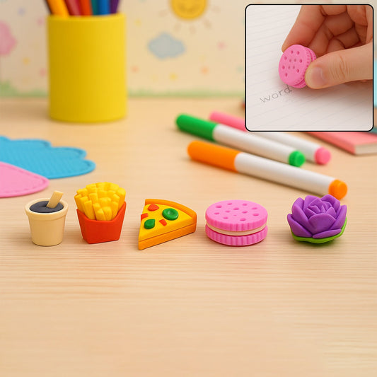 3D Mix Design Fancy & Stylish Colorful Erasers, Mini Eraser Creative Cute Novelty Eraser for Children Different Designs Eraser Set for Return Gift, Birthday Party, School Prize (1 Set) Your Brand