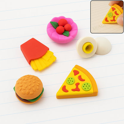 3D Food-Shaped Colorful Eraser Set – Cute Novelty Mini Erasers for Kids (5 Pc Set) Your Brand