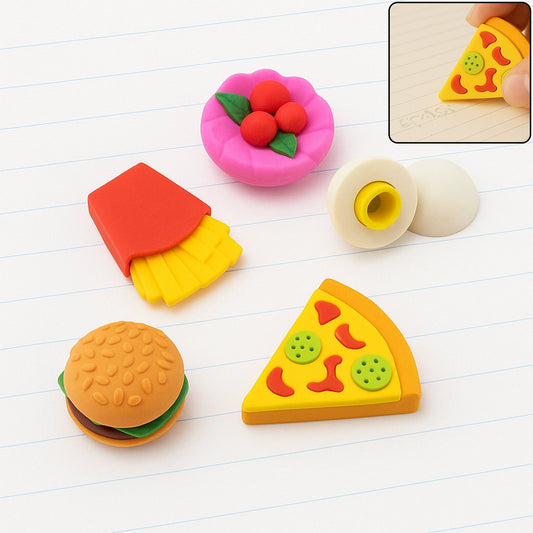 3D Food-Shaped Colorful Eraser Set – Cute Novelty Mini Erasers for Kids (5 Pc Set) Your Brand