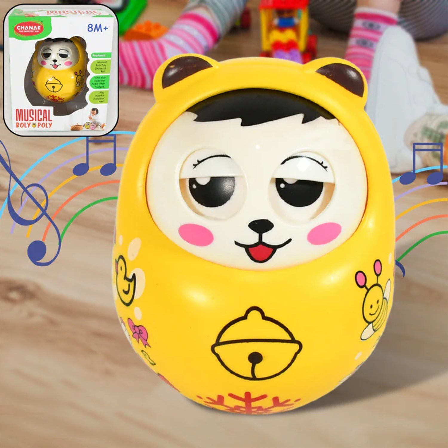 Musical Roly Poly Toys for Baby | Push and Shake Wobbling Toy with Music | Tumbler Doll Toy for Babies | Sound Balancing Doll Toys for Baby Boys, Girls 8+ Months Multicolor (1 Pc) Your Brand