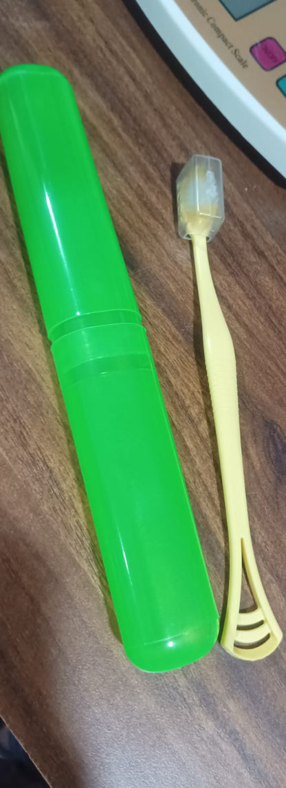 2-in-1 Soft Toothbrush & Tongue Cleaner for All Ages (1 Pc, With Cover) Your Brand
