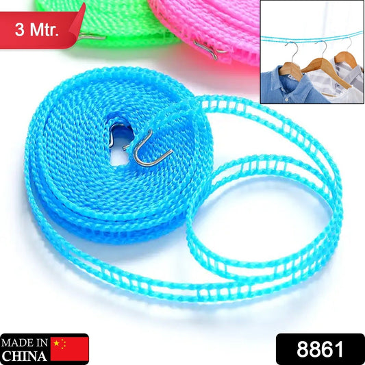 3 Meter Anti-Slip Clothesline Rope - Nylon, Hooks, Indoor/Outdoor Your Brand
