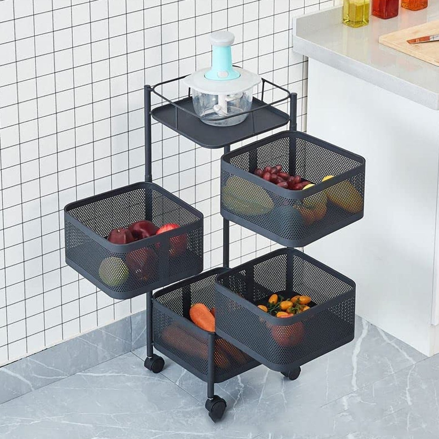 Metal High Quality Kitchen Trolley Kitchen Organizer Items and Kitchen Accessories Items for Kitchen Rack Square Design for Fruits & Vegetable Onion Storage Kitchen Trolley with Wheels (4 Layer) Your Brand