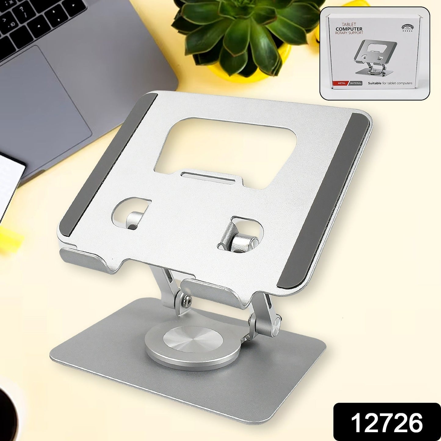 Aluminum Alloy 360°Rotating Bracket, Adjustable Tablet Stand, Portable Foldable Ergonomic Tablet Support Your Brand