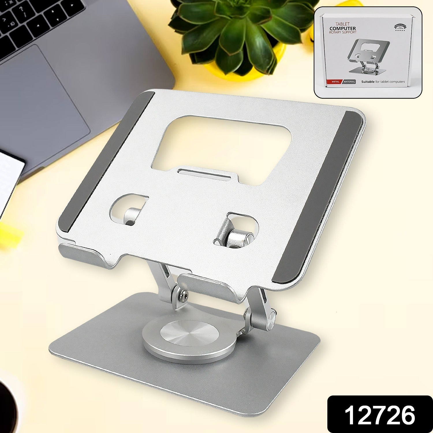 Aluminum Alloy 360°Rotating Bracket, Adjustable Tablet Stand, Portable Foldable Ergonomic Tablet Support Your Brand