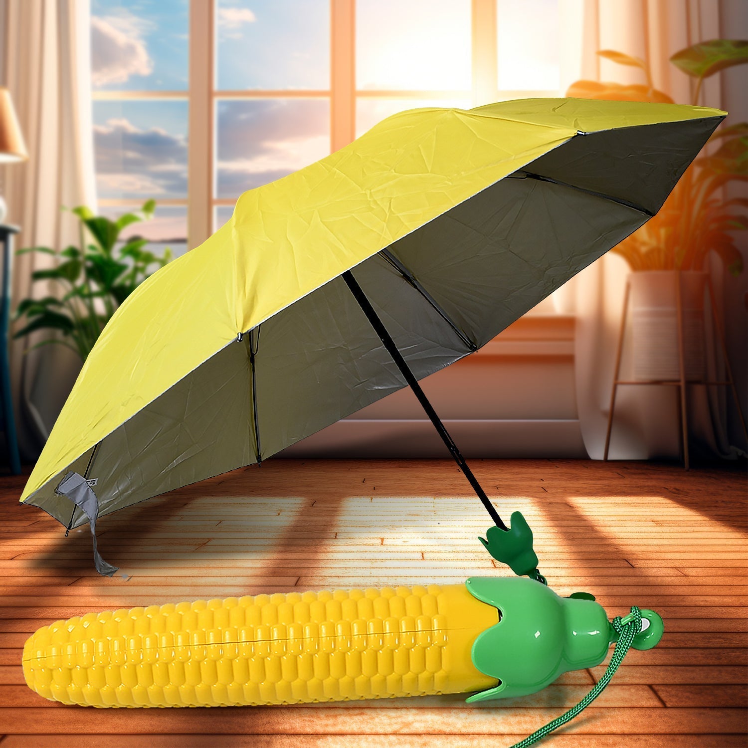 Vegetable shaped Folding Umbrella, Plastic Case Creative Fashion Folding Mini Sun Shade Rain Umbrella, Unique Umbrella, Sun & UV Protection, Cute Design (1 Pc) Your Brand