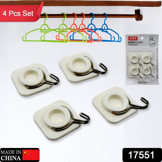 Multipurpose Strong Hook Self-Adhesive hooks for wall Heavy Plastic Hook, Sticky Hook Household For Home, Decorative Hooks, Bathroom & All Type Wall Use Hook, Suitable for Bathroom, Kitchen, Office (4 Pc Set) Your Brand