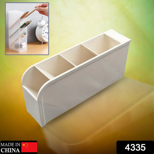 Plastic 4 Compartment Office Desktop Storage Box, Pen Pencil Stand/Holder Stationary Organizer, Plastic Desktop Stationary Organizer For School Your Brand