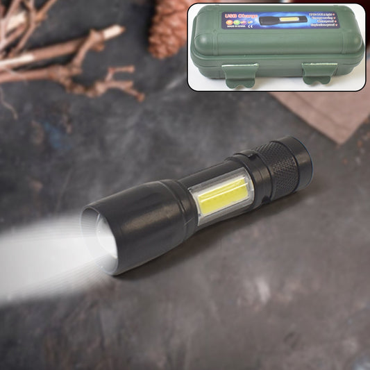 LED USB Rechargeable Mini Flashlight – Ultra-Bright Zoom & COB Side Lantern, Tactical Emergency Light Your Brand