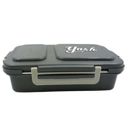 Customize Miracle Quick Lock Leak Proof 2 Compartment Stainless Steel LUNCH BOX Inner Plate Reusable Microwave Freezer Safe Lunch Box Trendy Thermal Insulation Leak Proof for Office Vacuum Tiffin Box for Boys / Girls / School / Office Women and Men  Your Brand