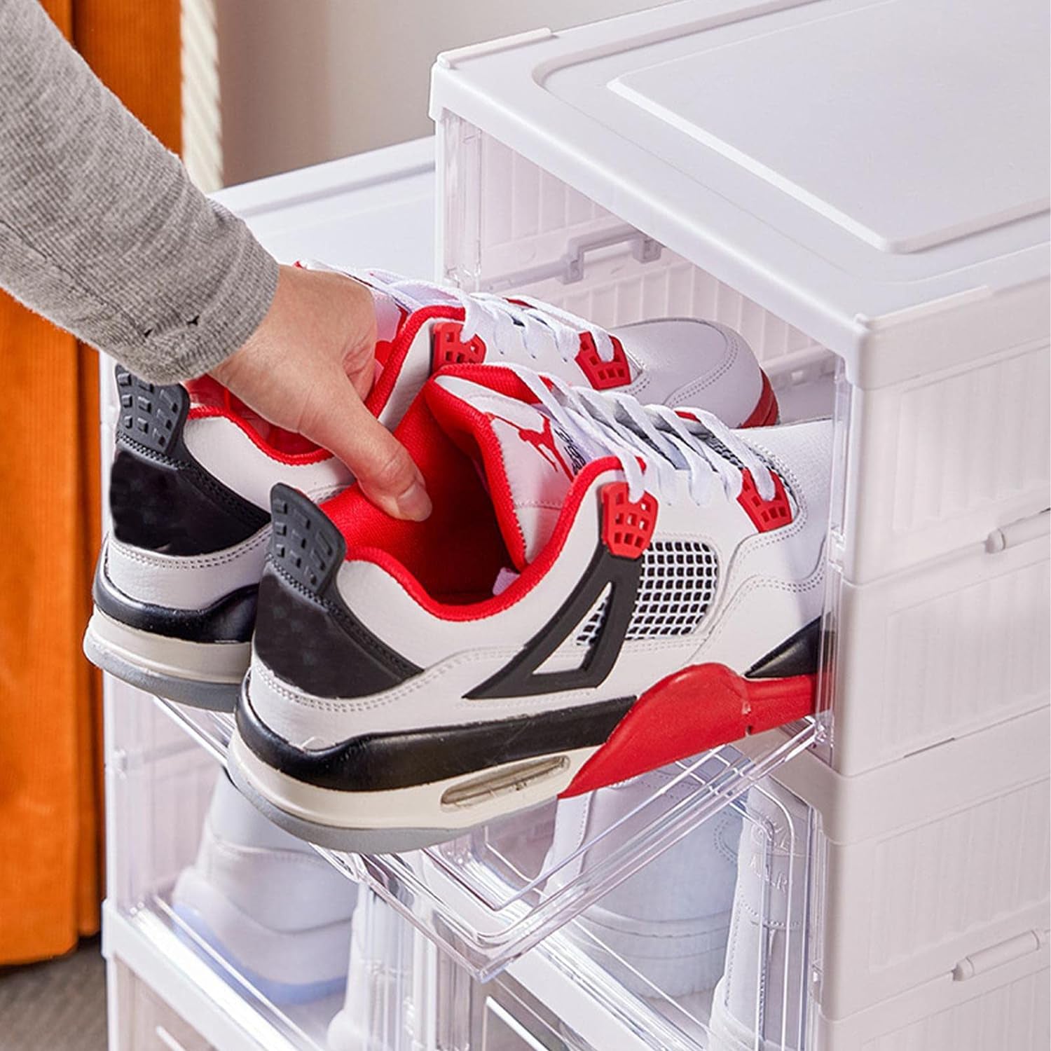 Stackable Multifunctional Storage, for Clothes Foldable Drawer Shelf Basket Utility Cart Rack Storage Organizer Cart for Kitchen, Pantry Closet, Bedroom, Bathroom, Laundry (4 Layer /  1 Pc) Your Brand