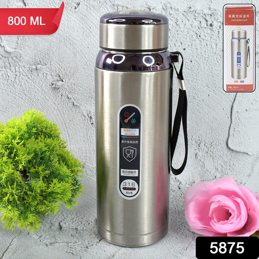 800ml Stainless Steel Water Bottle – Leak-Proof Thermos Flask for Travel, Gym, Office, Home Use (1 Pc) Your Brand