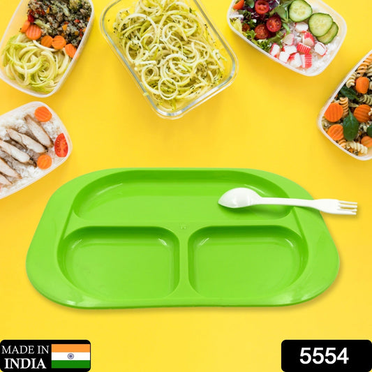 Plastic Food Plates / Biodegradable 3 Compartment Square Plate With Spoon for Food Snacks / Nuts / Desserts Plates for Kids, Reusable Plates for Outdoor, Camping, BPA-free (1 Pc) Your Brand