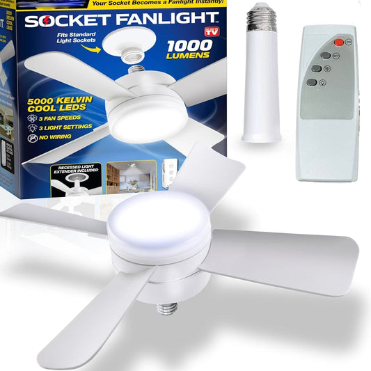 Original Cool LED Socket Fan Light – Ceiling Fan Replacement, 1000 Lumens/5000K, Remote Controlled (Remote Battery Not Included) Your Brand