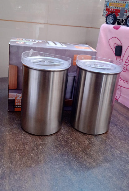 Multipurpose Stainless Steel Airtight Containers with See Through Lid (2 Pc Set / 1000 ML) Your Brand