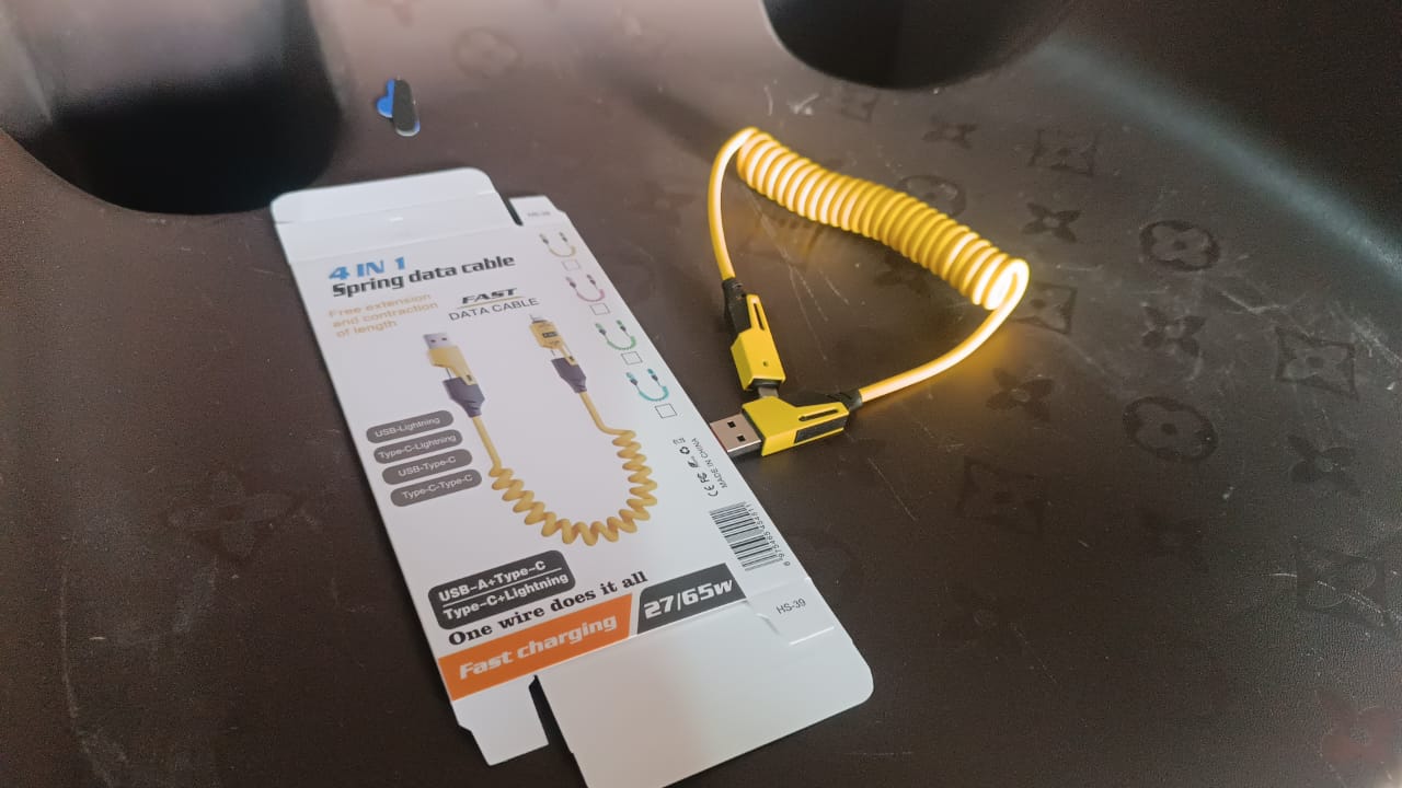 4 in 1 Spring Fast Charging Cable (1 Pc / 1.5 Mtr Long) Your Brand