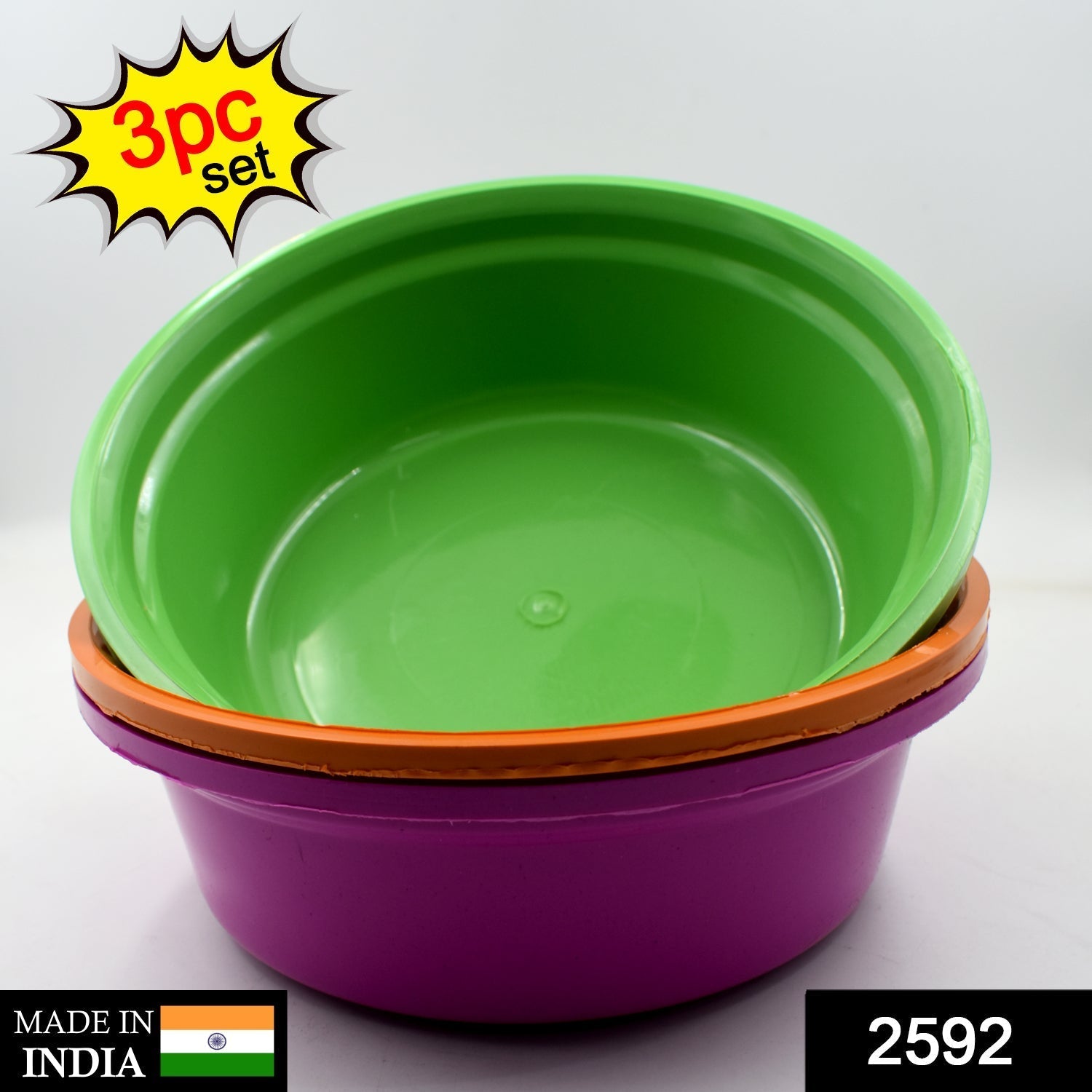 Household Storage Plastic Round Bowl / Tub / Basket / Bucket set - Pack of 3 Your Brand