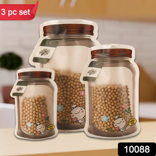 Plastic Transparent Jar Shaped Pouch With Zipper (3 Pcs Set) Your Brand