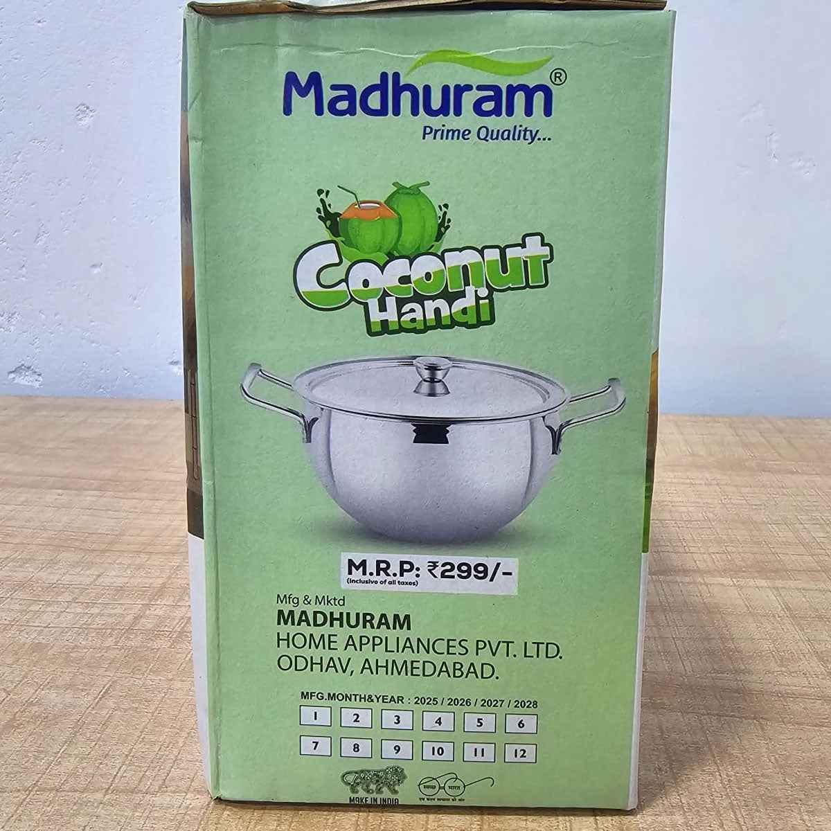Madhuram Stainless Steel Coconut Handi with Lid – Size 1