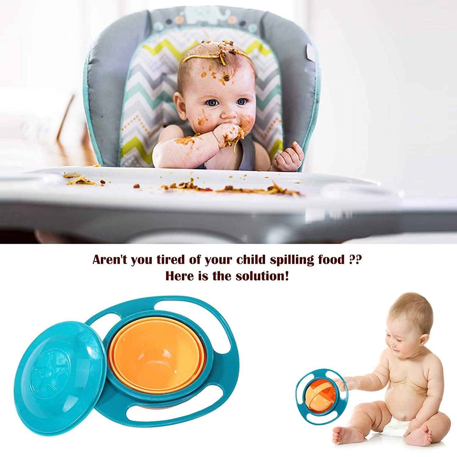 Portable Non Spill Feeding Toddler Gyro Bowl 360 Degree Rotating Dish