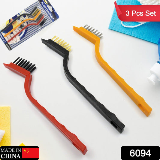 3pc Mini Wire Brush Set Brass Nylon Stainless Steel Bristles Household Cleaning Brush for Gas Stove, Smoke Machine Tool Burner Tiles Tap Rust Removal Welding Slag Dirt & Paint Scrubbing (3 Pcs Set) Your Brand