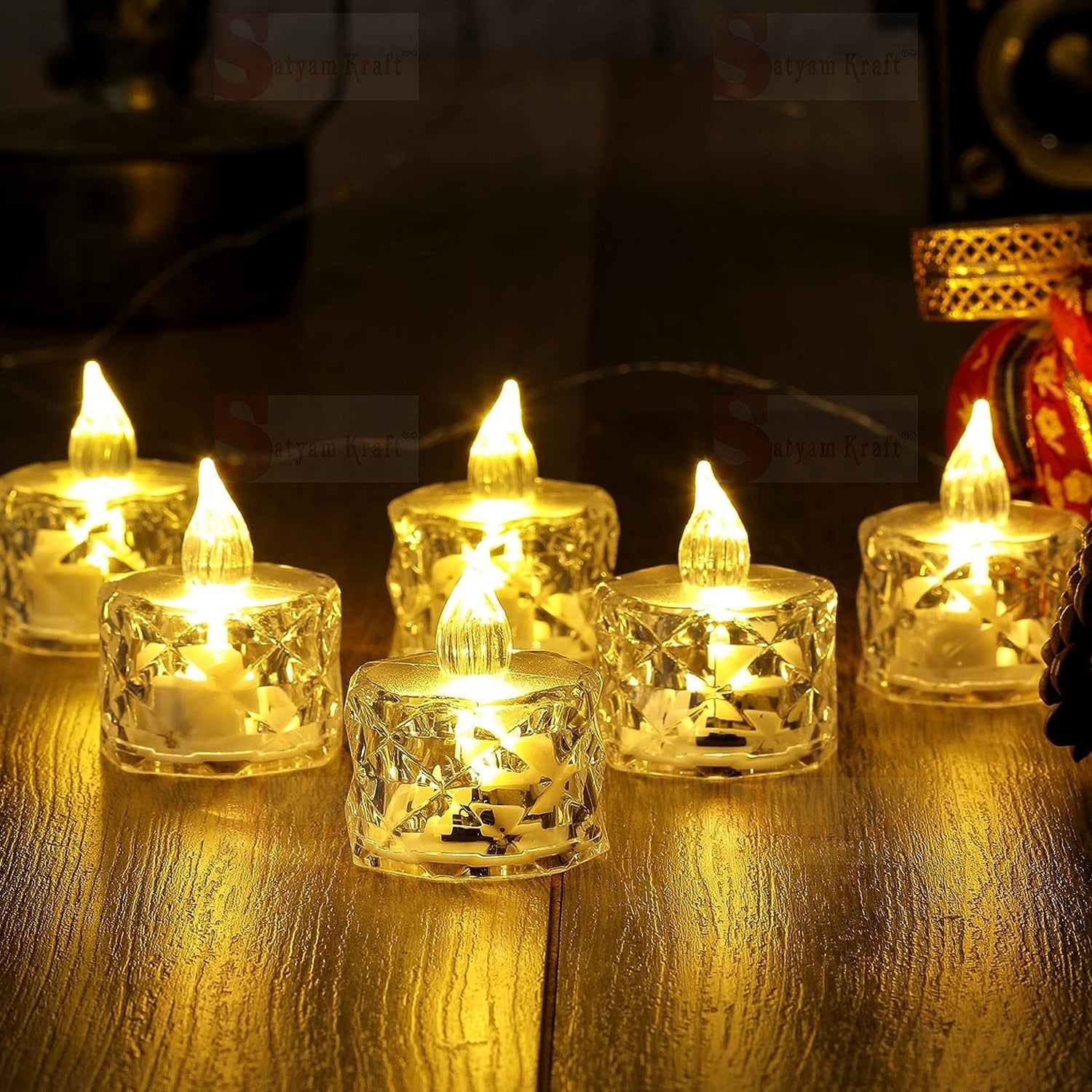 12 Pcs Flameless and Smokeless Decorative Acrylic Candles Transparent Led Tea Light Candle for Gifting, House, Diwali, Christmas, Festival, Events Decor Candles, Diwali Your Brand