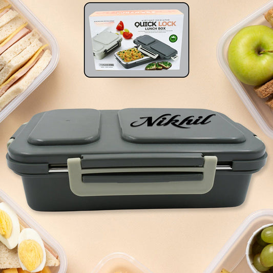 Customize Miracle Quick Lock Leak Proof 2 Compartment Stainless Steel LUNCH BOX Inner Plate Reusable Microwave Freezer Safe Lunch Box Trendy Thermal Insulation Leak Proof for Office Vacuum Tiffin Box for Boys / Girls / School / Office Women and Men  Your Brand