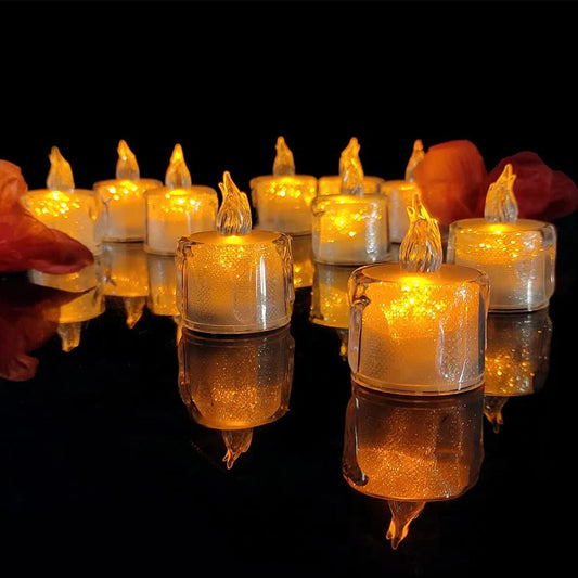 12 Pcs Flameless and Smokeless Decorative Acrylic Candles Transparent Led Tea Light Candle for Gifting, House, Diwali, Christmas, Festival, Events Decor Candles, Diwali Your Brand