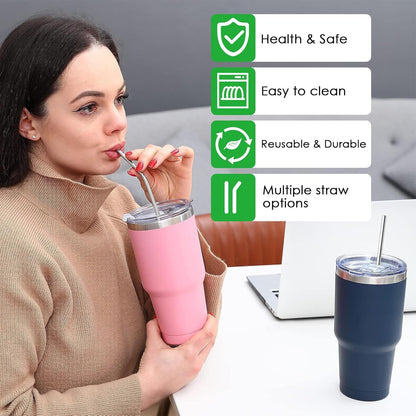 0579 Premium Stainless Steel Reusable Drinking Straws with Cleaning Brush Set