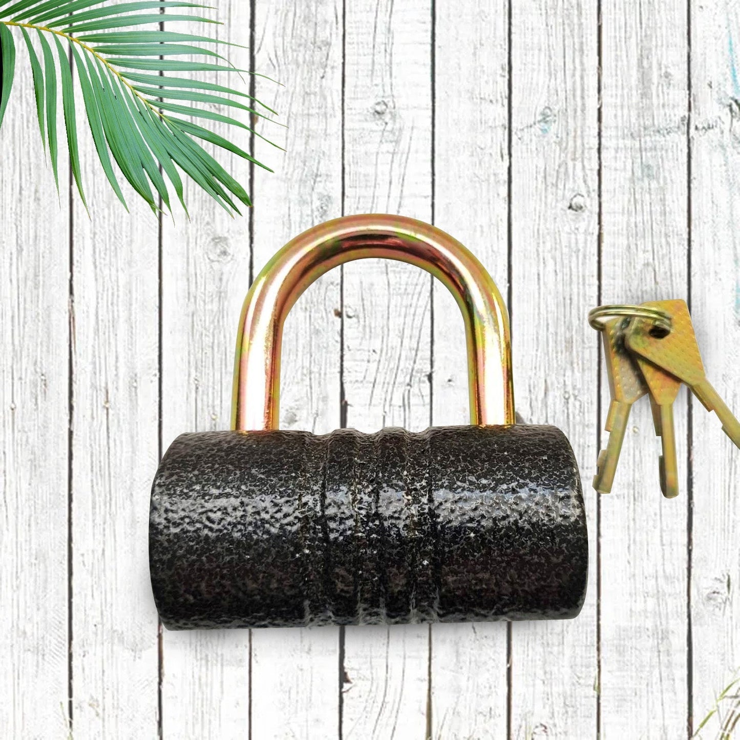 Heavy-Duty Iron Padlock – 82mm Black Spray Lock with Brass Core & 5 Keys, Waterproof & Anti-Theft Your Brand