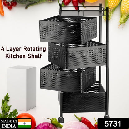 Metal High Quality Kitchen Trolley Kitchen Organizer Items and Kitchen Accessories Items for Kitchen Rack Square Design for Fruits & Vegetable Onion Storage Kitchen Trolley with Wheels (4 Layer) Your Brand