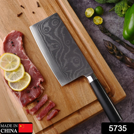 Stainless Steel Chef Damascus Cleaver Vegetable Knife with Plastic Handle & Cover, Multipurpose Use for Kitchen or Restaurant (12 Inch) Your Brand
