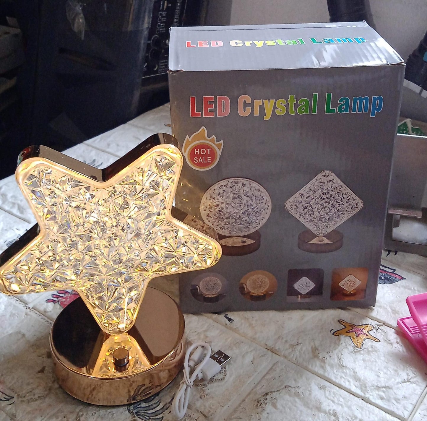 Star Crystal Diamond Touch Lamp – USB Rechargeable, 3-Way Dimmable Your Brand