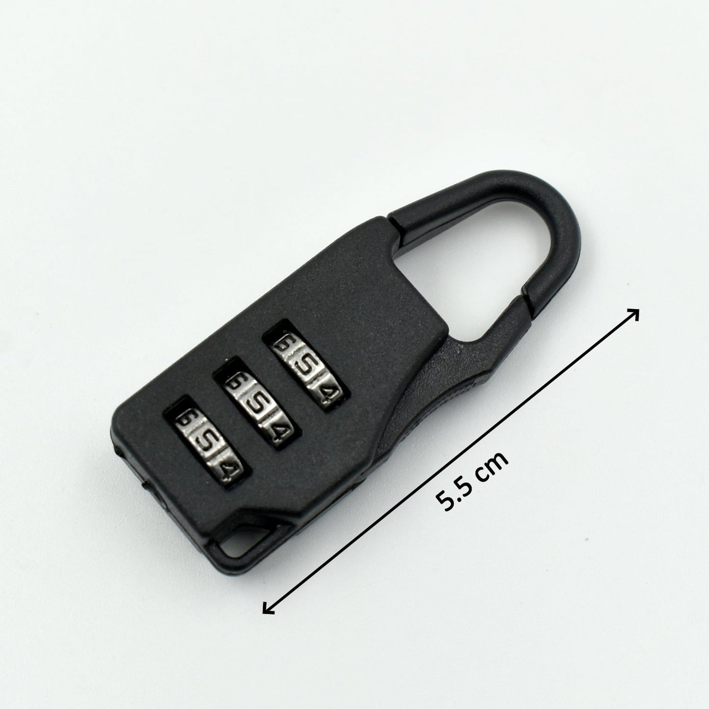 3 digit luggage lock in black with adjustable shackle and combination dial for secure travel