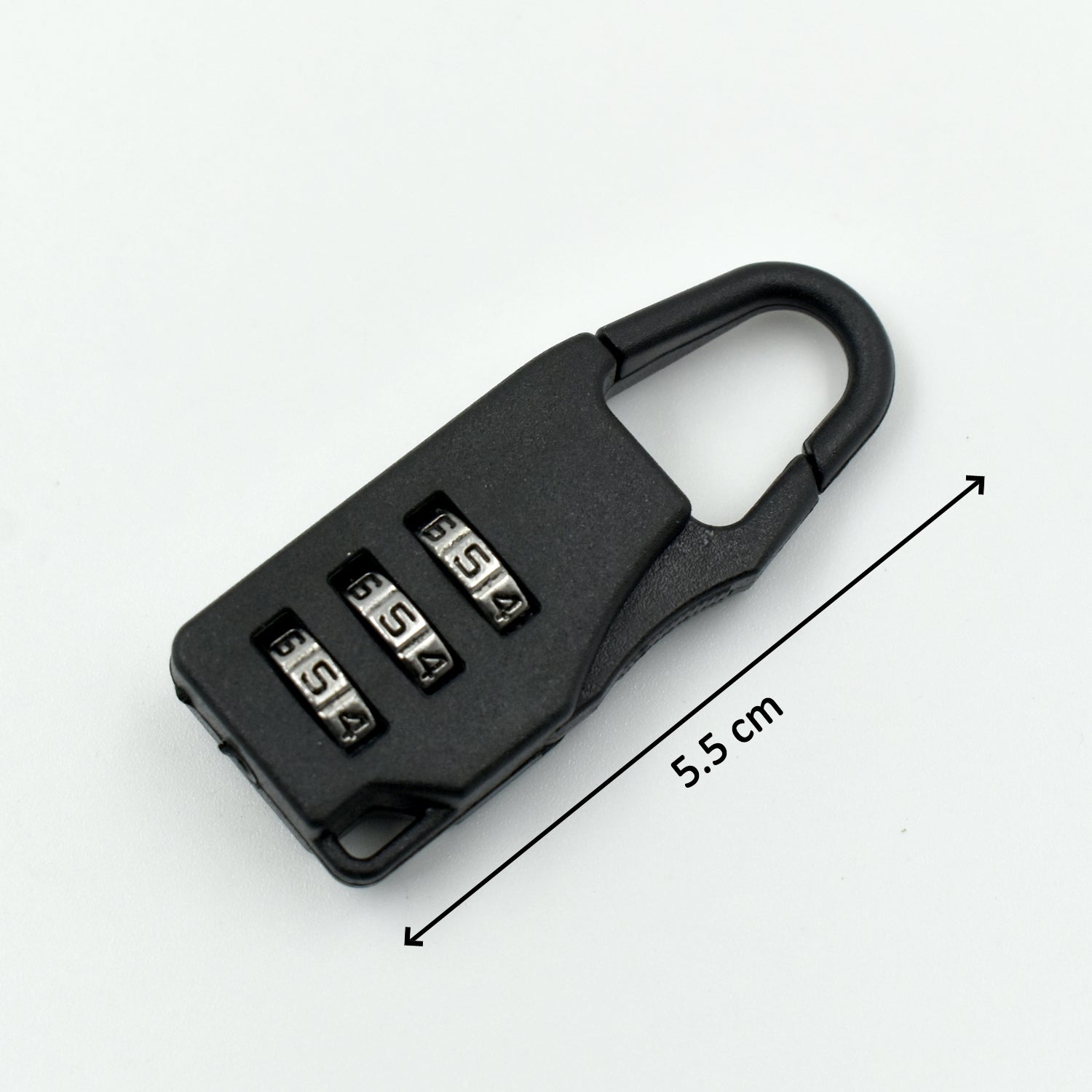 3 digit luggage lock in black with adjustable shackle and combination dial for secure travel