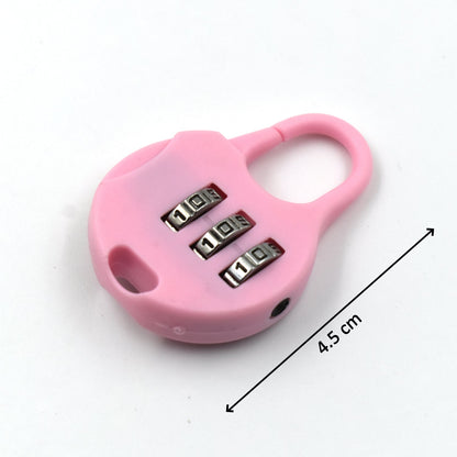 Pink 3 digit zipper lock for securing bags and luggage with a compact design