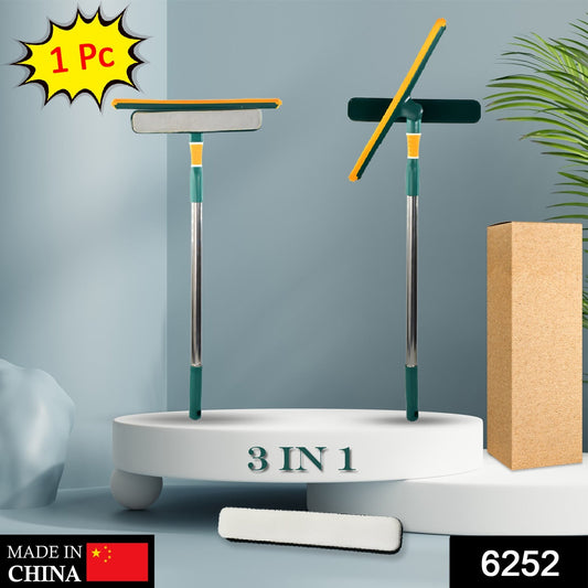 3-in-1 glass wiper for windows with a sturdy handle and cleaning functions for effective window maintenance