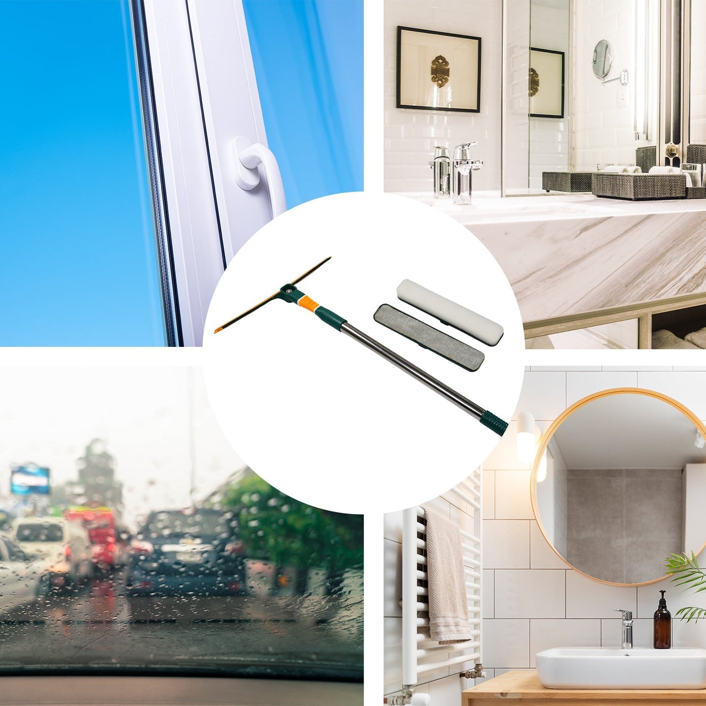 3-in-1 glass wiper for windows with adjustable handle for easy cleaning and streak-free results