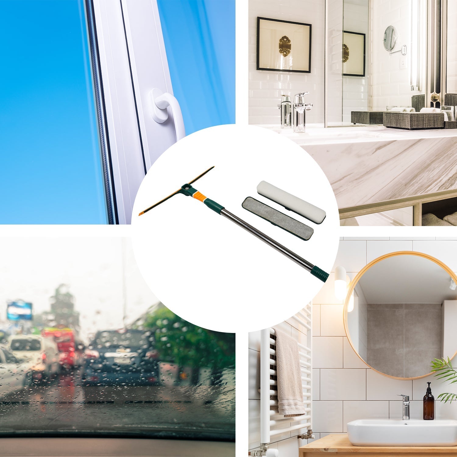 3-in-1 glass wiper for windows with adjustable handle for easy cleaning and streak-free results