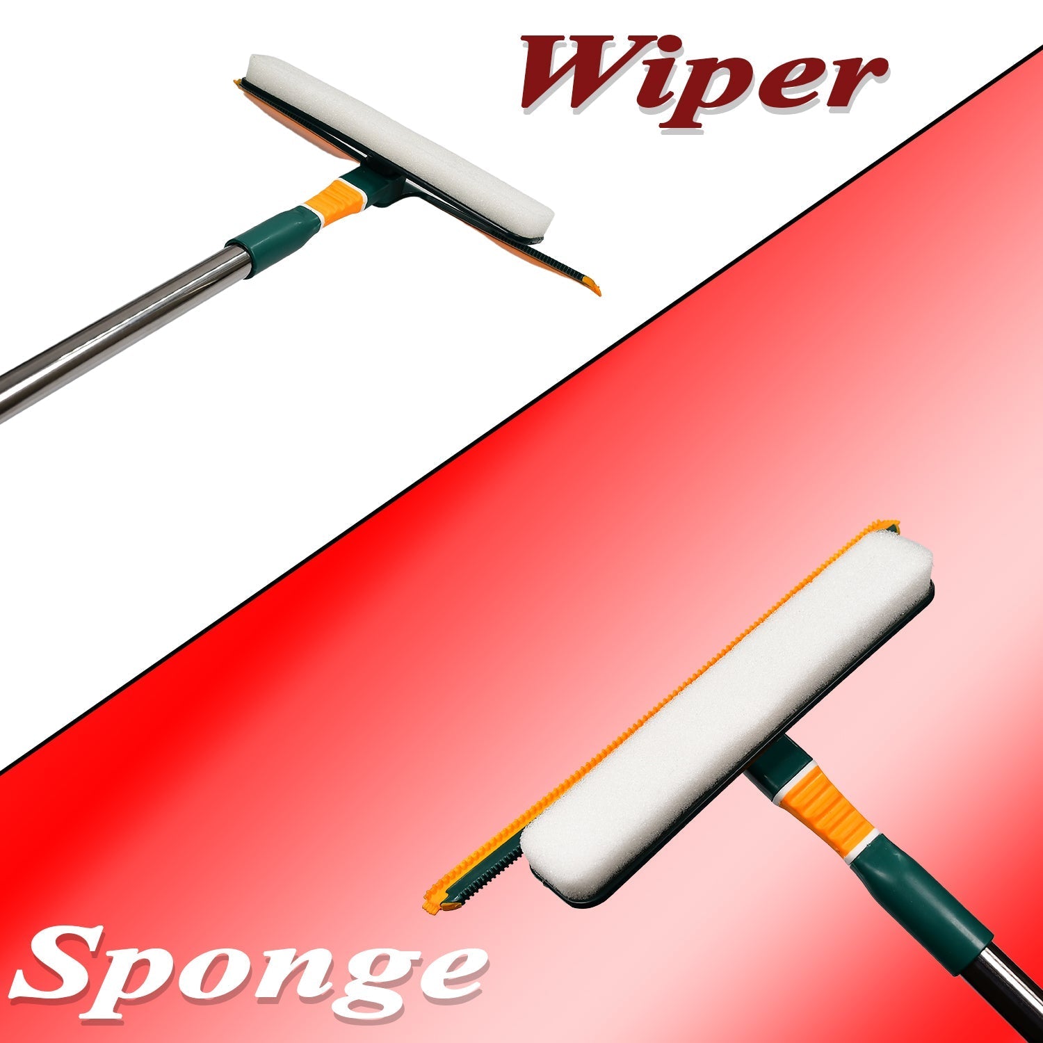 3-in-1 glass wiper for windows with a durable handle and dual sponge design for easy cleaning