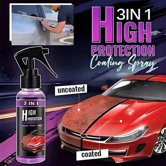3 in 1 high protection coating spray in a bottle with uncoated and coated car surfaces for automotive care
