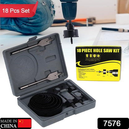 Drill Hole Cutter, Carbon Steel High Accuracy Incisive Hole Saw for Cutting PCV for Cutting Plastic for Cutting Wood Hole Saw Kit (18 Pcs Set) Your Brand
