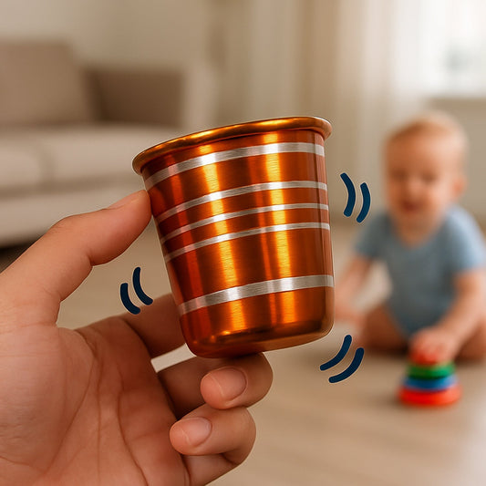 Stainless Steel Glass with Bell Sound for Kids Boys and Girls Glass Set Water/Juice Glass, Stainless Steel Baby Musical Toy Glass Your Brand