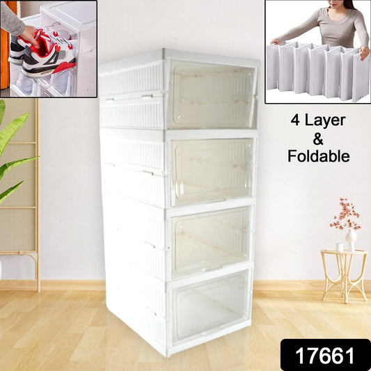 Stackable Multifunctional Storage, for Clothes Foldable Drawer Shelf Basket Utility Cart Rack Storage Organizer Cart for Kitchen, Pantry Closet, Bedroom, Bathroom, Laundry (4 Layer /  1 Pc) Your Brand