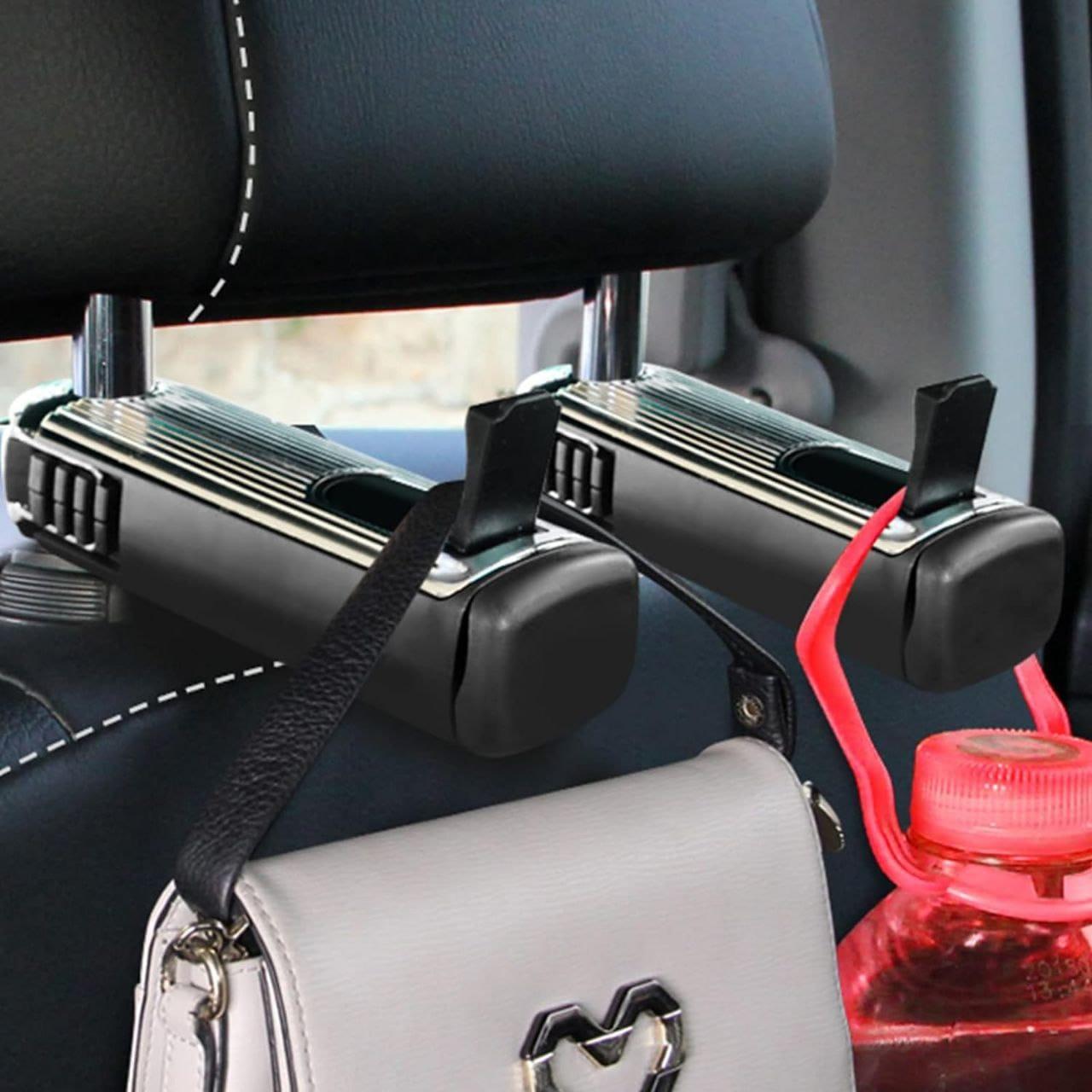 Set of 360 degree car hooks for organizing bags and accessories in your vehicle